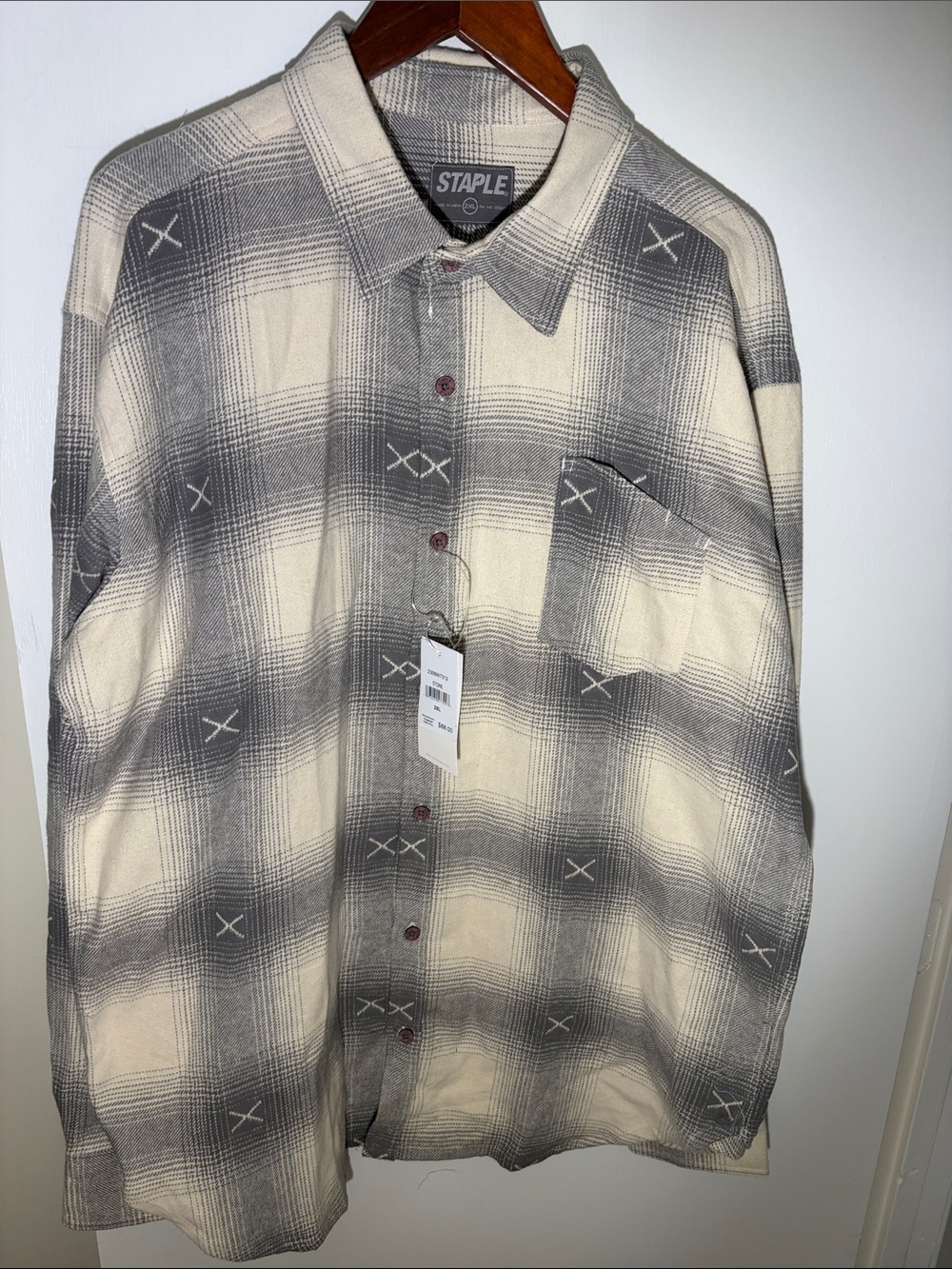 Staple Men's Cream and Gray Plaid Button-Down Shirt